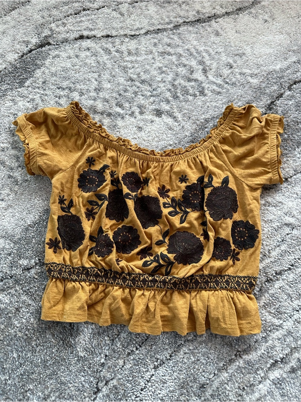 Women’s Mustard Embroidered Off-Shoulder Top - Brand
